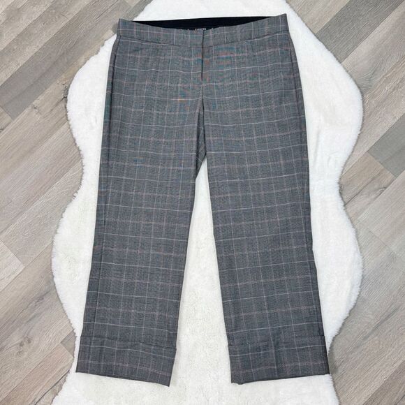 Express Editor Glen Check Plaid Straight Leg Cuffed Crop Dress Pants Grey Pink 8 - Picture 3 of 13
